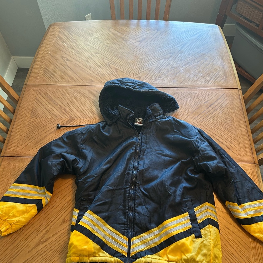 Black and Yellow Puffer Jacket with Hood